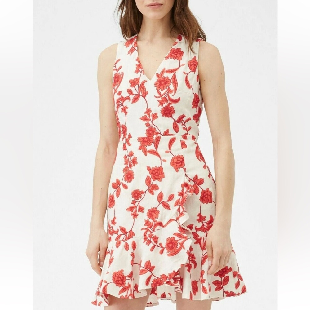 EUC Rebecca Taylor Scarlett Embroidered Ruffle Wrap Dress 4